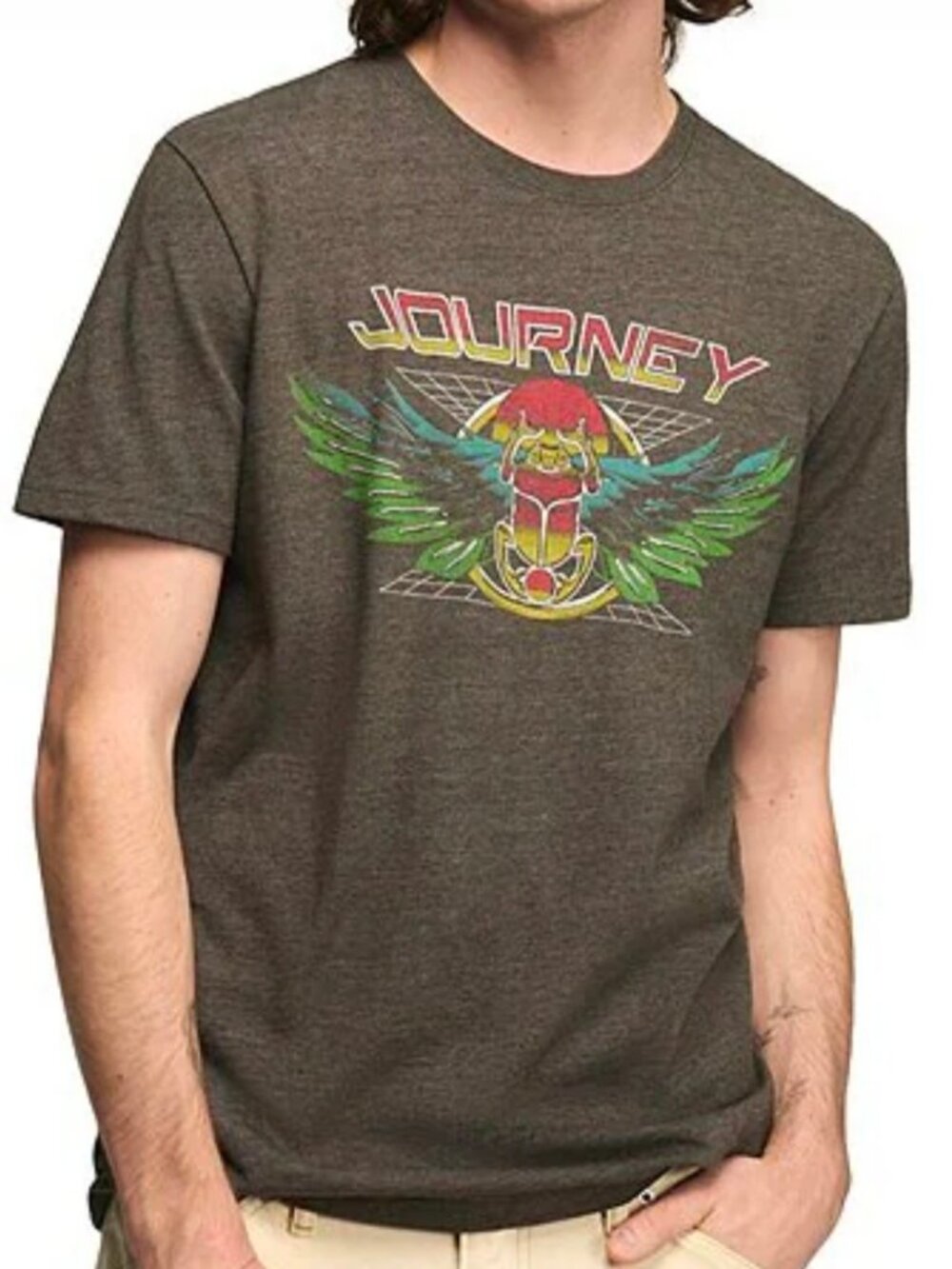 Journey Vintage Scarab and Album Stacks Men's Brown Double-Sided Short Sleeve T
